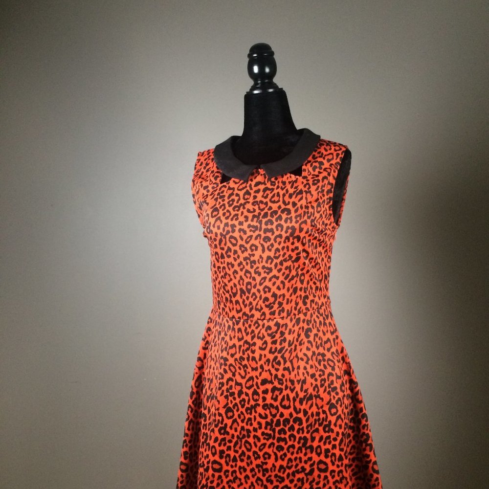 Black and Red Leopard mini dress with Peter Pan black collar